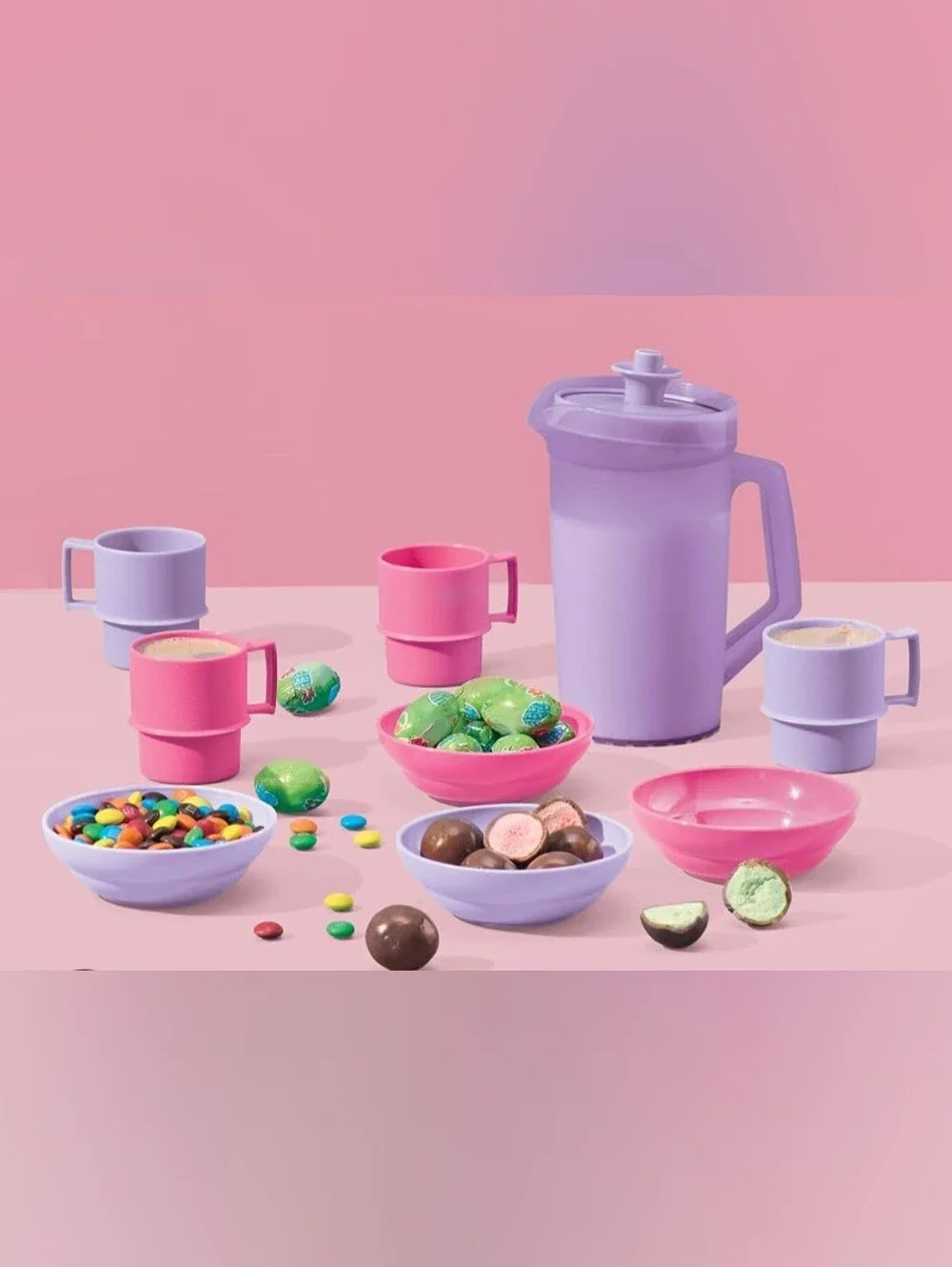 Tupperware Mini Fiesta Pink & Lavender Party Bowl and Mug Set New